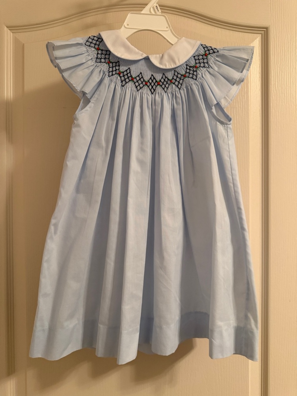 Freidknit Creations Light Blue Smocked Dress with White Collar